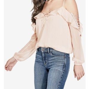 Guess pink/cream lace up blouse